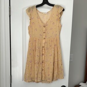 Mine yellow Tan Buttoned Flutter Sleeve Sundress